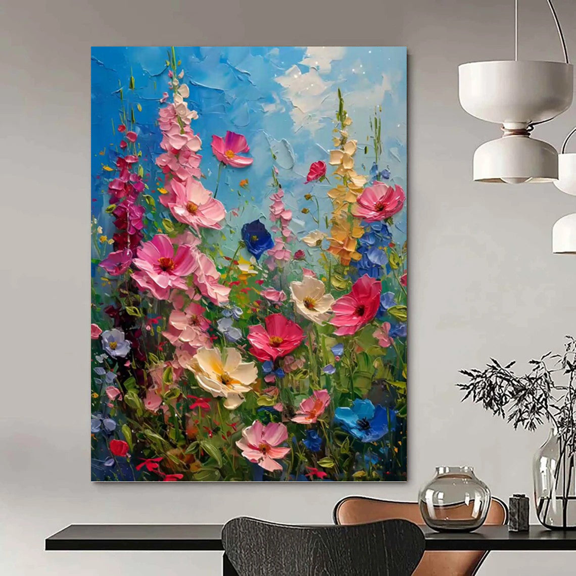 “Vibrant Flower Field” - Impressionistic, Lush - Themed Painting On Canvas PT1594