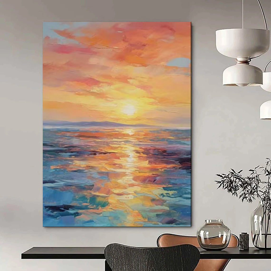 “Vibrant Impasto Sunset Ocean” - Impasto Seascape Painting On Canvas PT1904