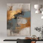 “Gold & Blue Abstract” - Warm Metallic & Cool Tones Painting On Canvas DS136