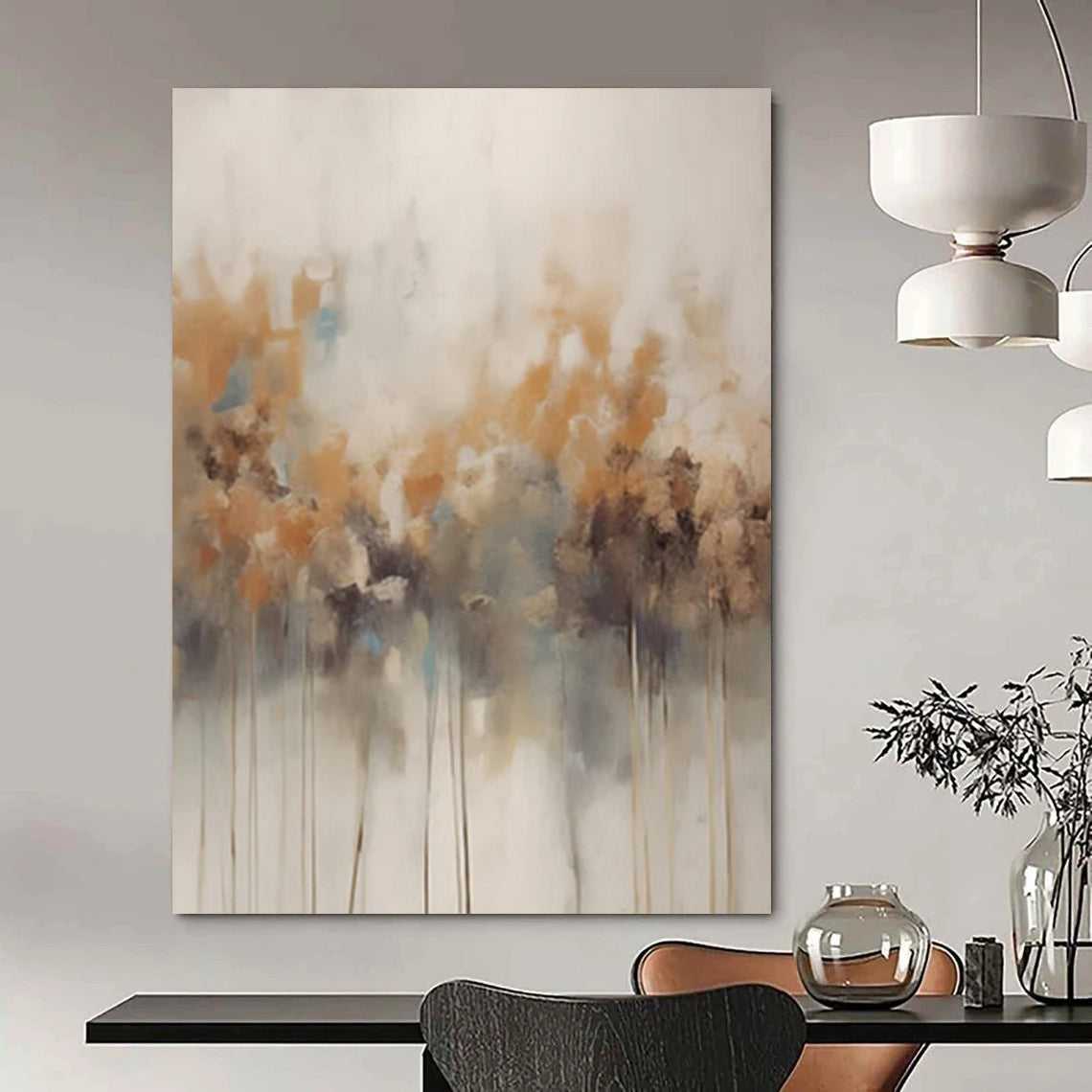 Soft Neutral Floral Abstract Painting On Canvas DS117