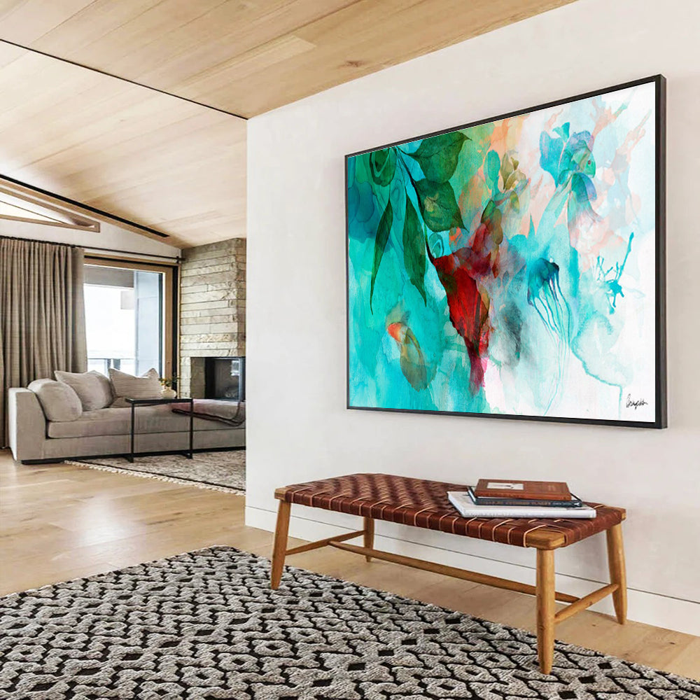 “Turquoise Floral Abstract” - Watercolor Painting On Paper DKS538