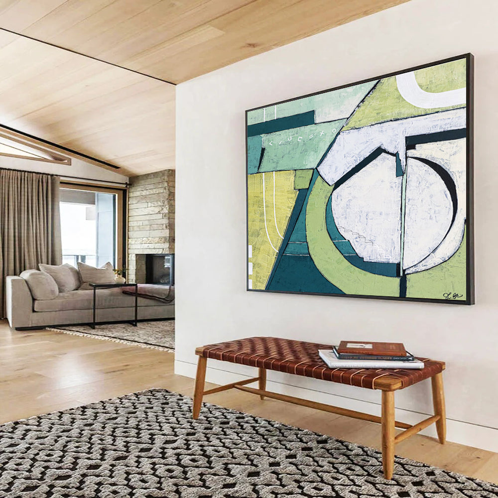 “Green - Toned Geometric Abstract” - Geometric Abstract Painting DKS543