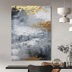 Gray, Gold, White with Textured Abstract "Textured Gilding" Abstract Painting On Canvas PS1261