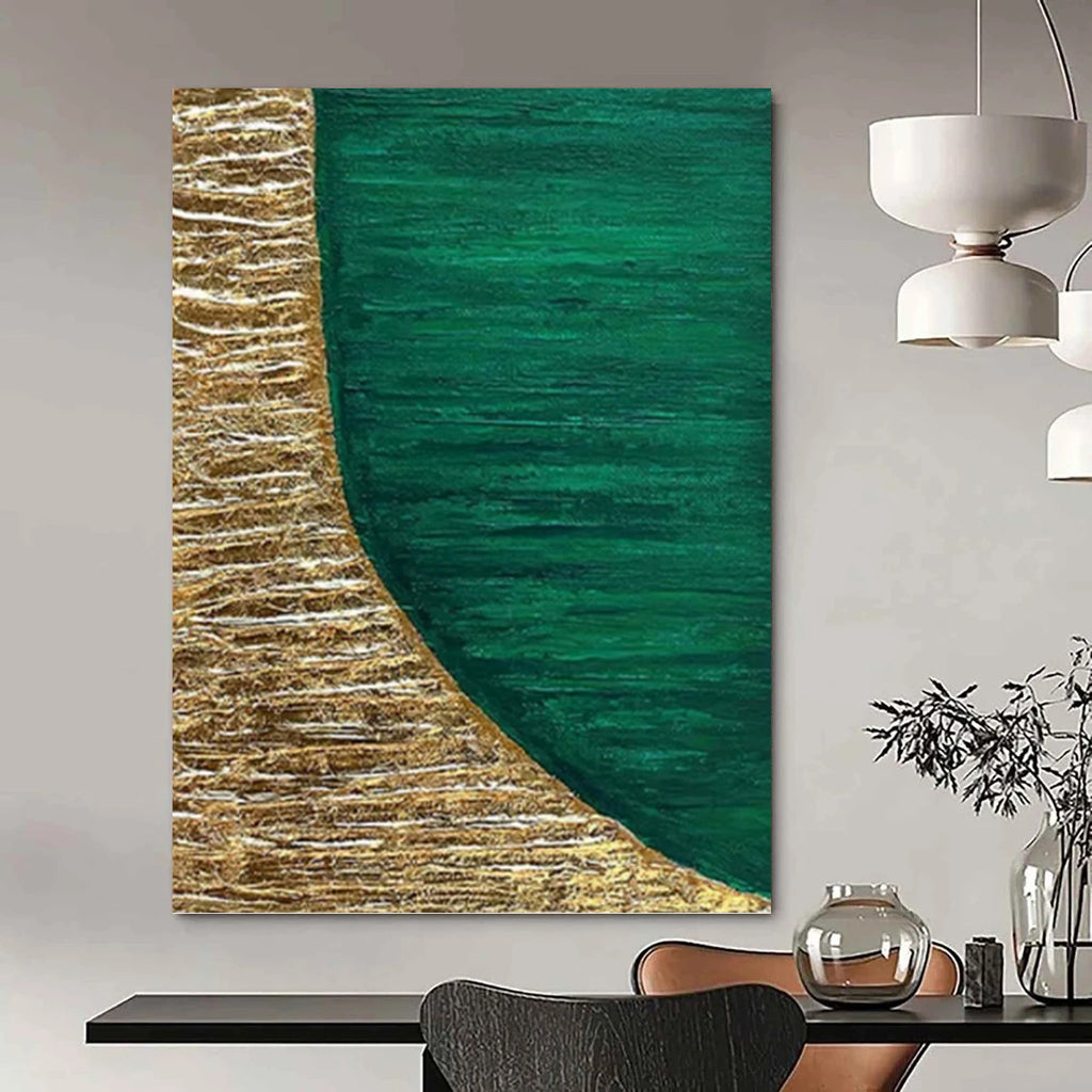 “Gold - Green Curved Textures” - Textured Abstract Painting On Canvas PT1219