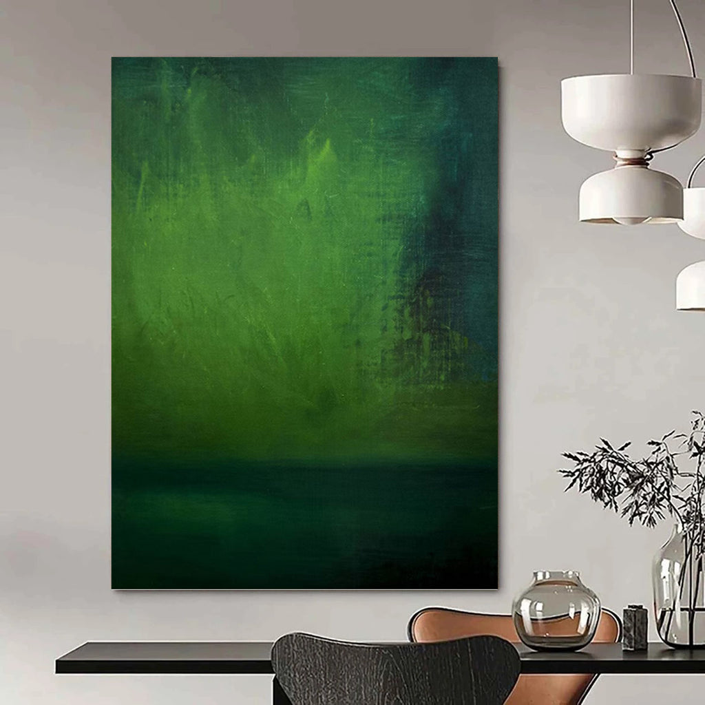 “Deep Green Abstract Layers” - Minimalist Abstract Painting On Canvas PT1188