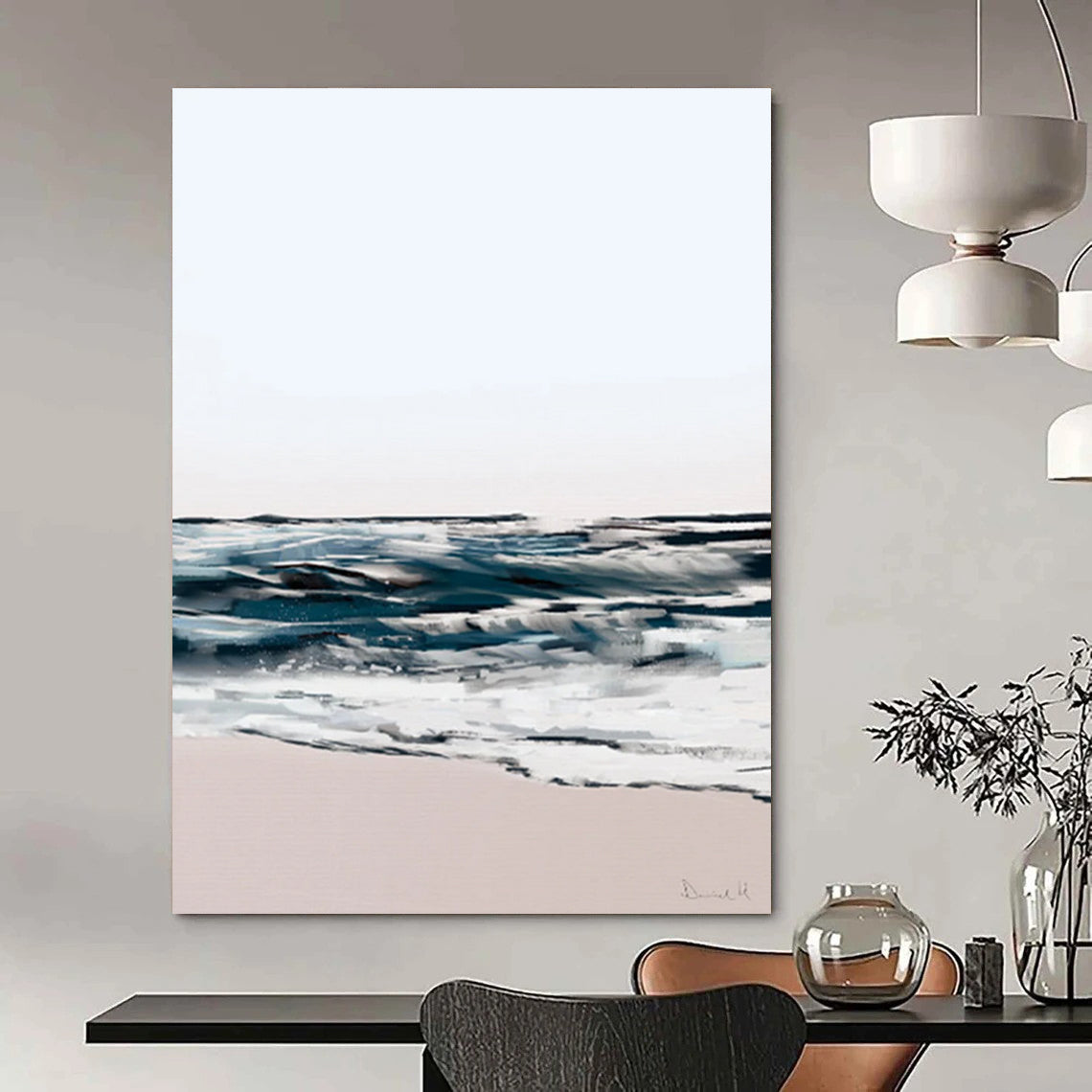 “Abstract Coastal Waves” - Soft Blues & Pinks with Textured Layers Painting On Canvas DS208