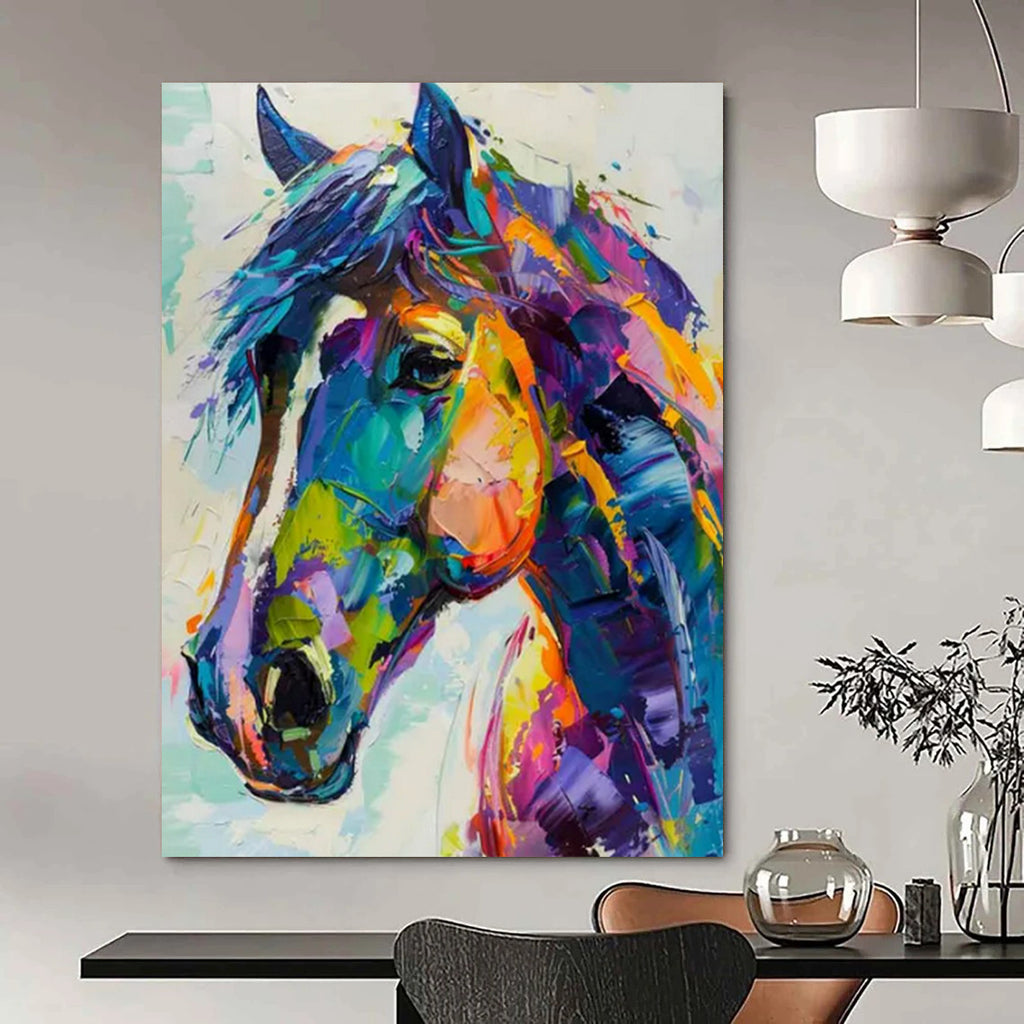 “Rainbow - Colored Horse” - Expressionist Animal Painting On Canvas PT2239