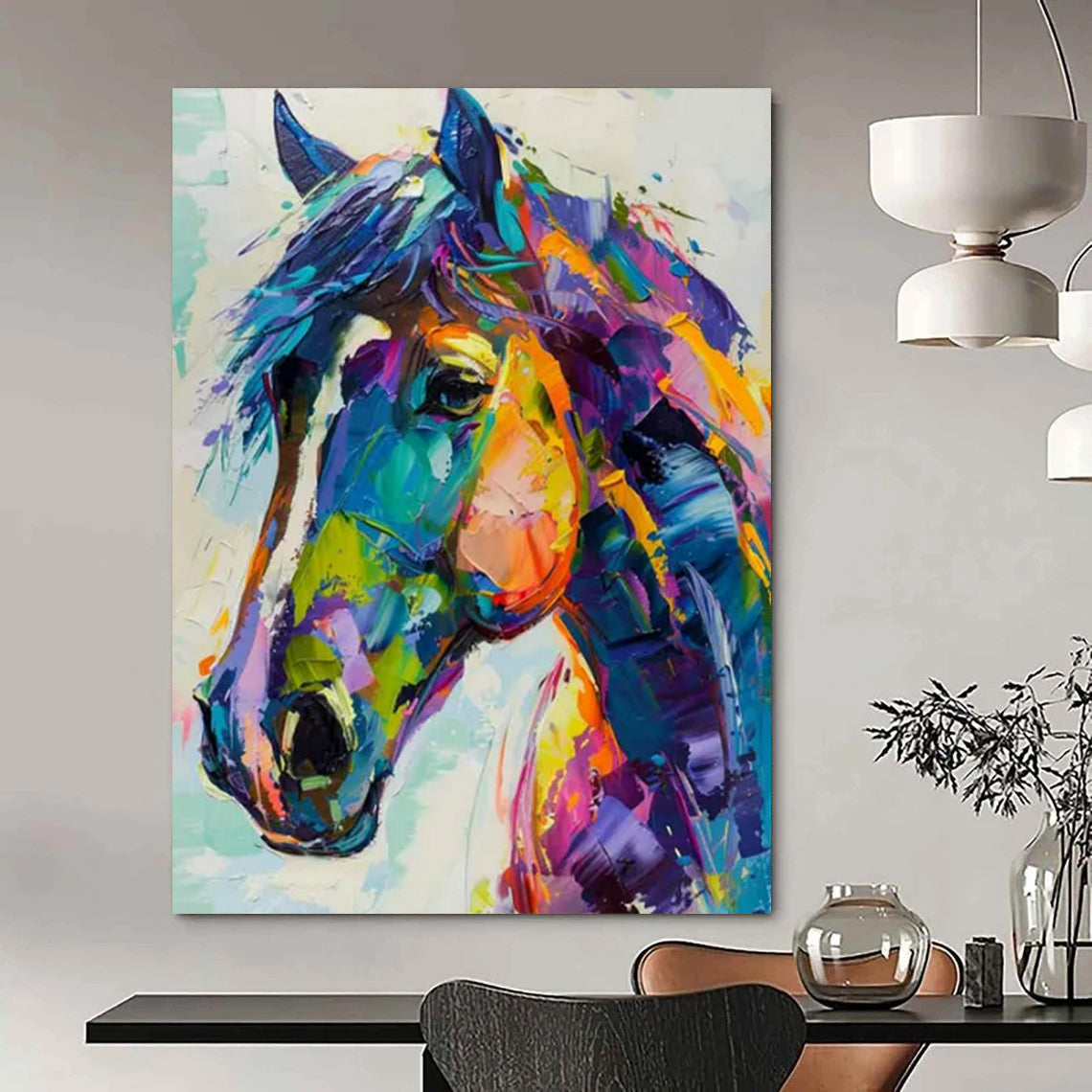 “Rainbow - Colored Horse” - Expressionist Animal Painting On Canvas PT2239