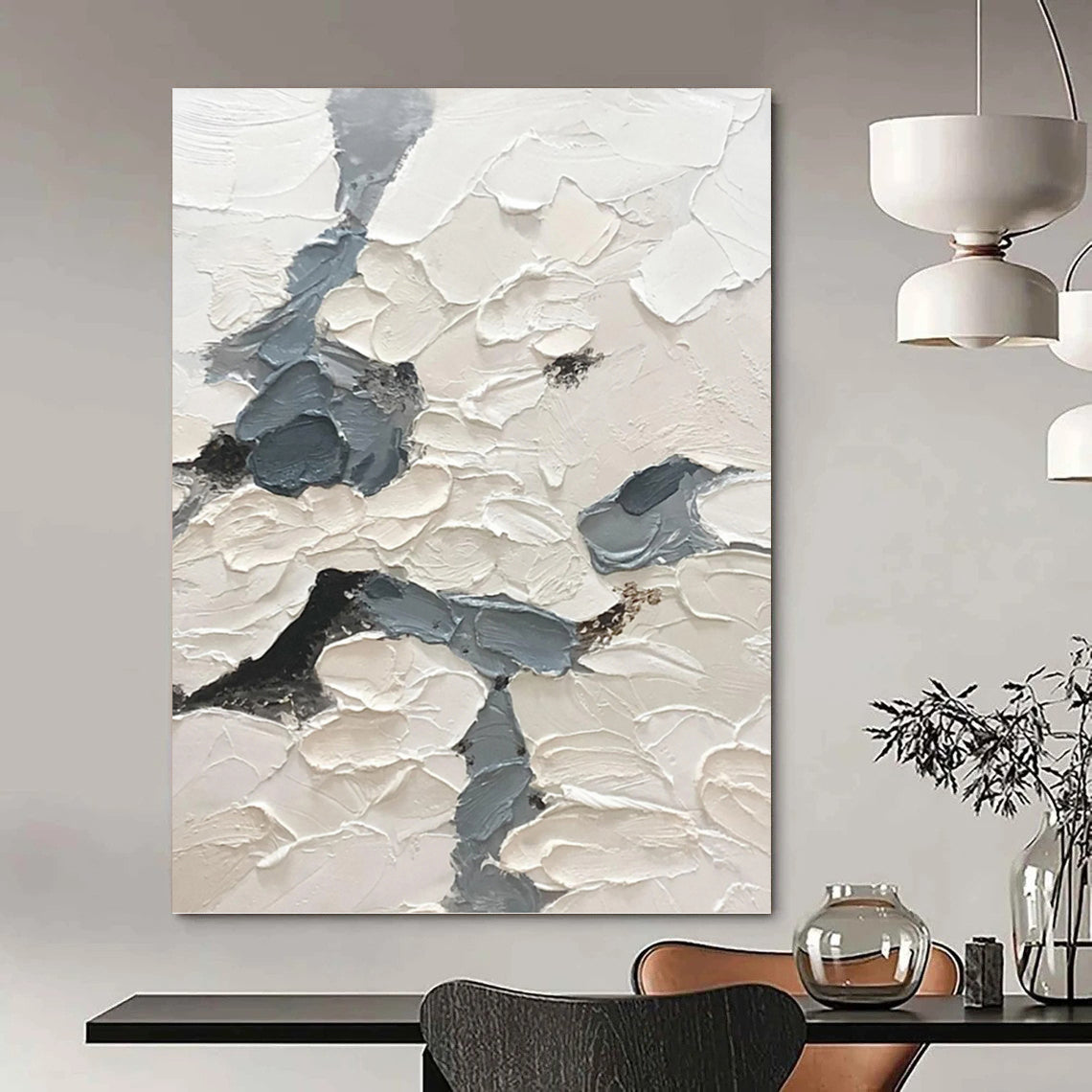 “White - Grey Textured Abstraction” - Impasto Abstract Painting On Canvas PT1165