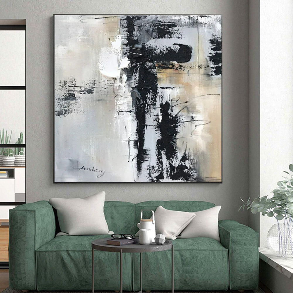 Black, White, Gray Layered Chaos “City Mosaic” - Painting On Canvas PS0799