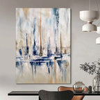 “Cityscape in Blue - Beige Abstract” - Urban Abstract Painting On Canvas PT1959