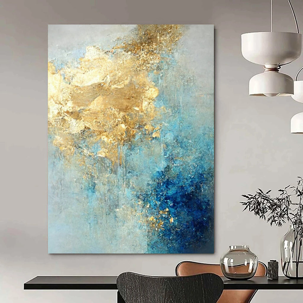 Blue - Gold Abstract Fusion Textured Painting On Canvas DS071