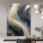 “Blue and Gold Marble” - Abstract, Opulent - Themed Painting On Canvas PT1599