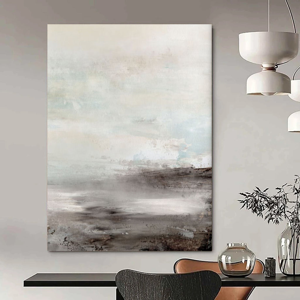 “Blush Sunset Horizon” - Pastel Pink & Warm Beige Landscapes Painting On Canvas DS154