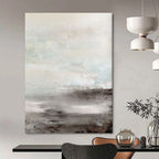 “Blush Sunset Horizon” - Pastel Pink & Warm Beige Landscapes Painting On Canvas DS154