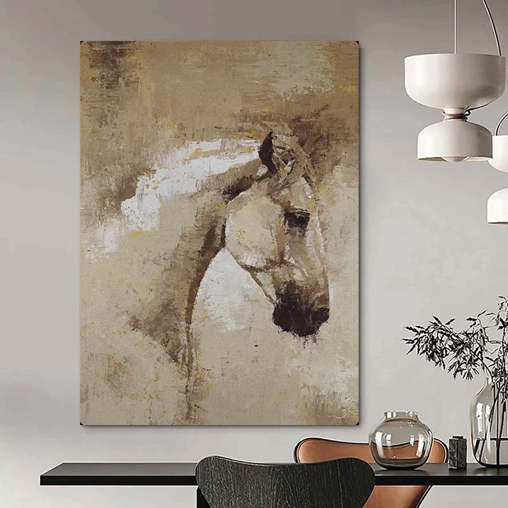 “Abstract Horse in Earth Tones” - Textured Oil Painting On Canvas PT2176