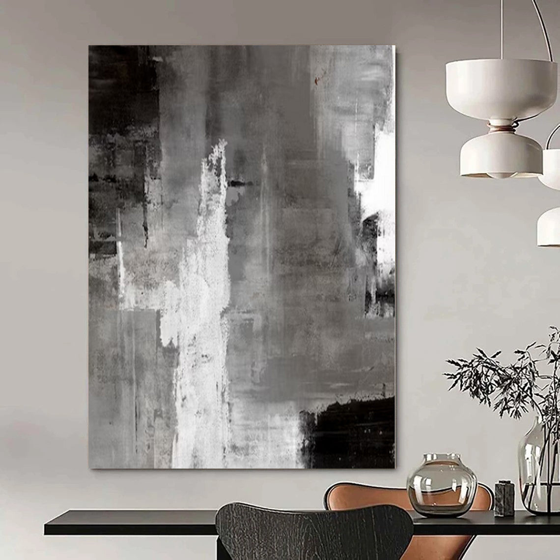 Gray, Black and White with Textured Layers "Urban Shadow" Abstract Painting On Canvas PS1124