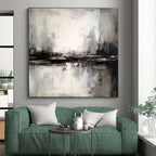 “Monochrome Mist Reflection” - Black, White, Gray Abstract Landscape Painting On Canvas PS0623