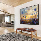 “Blue Wildflower Sunset” - Orange, Blue & Purple Floral, Impressionistic Field Painting On Canvas DKS698