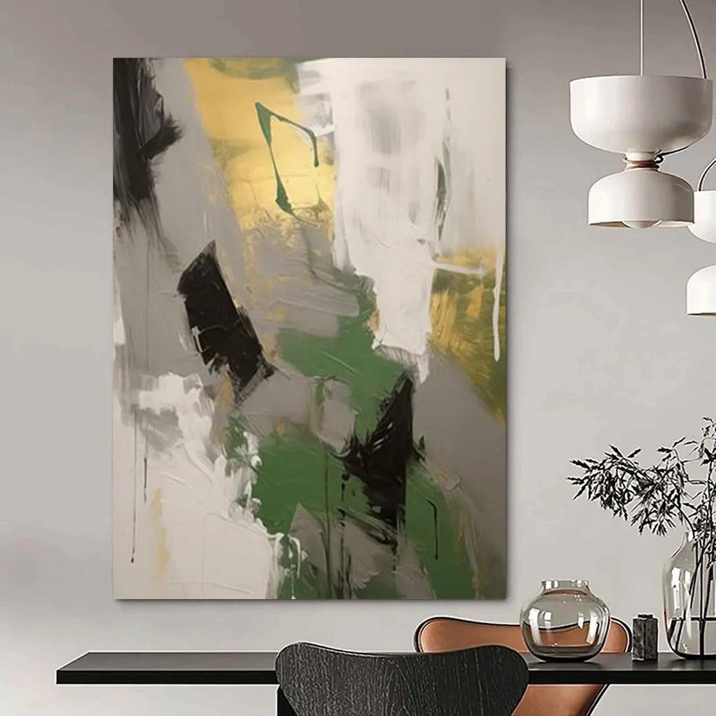 Green - Gray - Gold Abstract Dynamics Painting On Canvas DS115