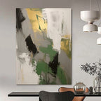 Green - Gray - Gold Abstract Dynamics Painting On Canvas DS115