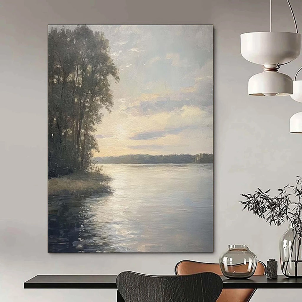 “Realistic Light - Filled Riverbank” - Impressionist Landscape Painting On Canvas PT1875