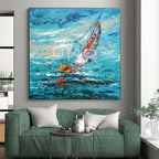 Impasto Sailboat on Blue Sea, "Sailing Impression" – Impressionistic Seascape Painting On Canvas PS0915