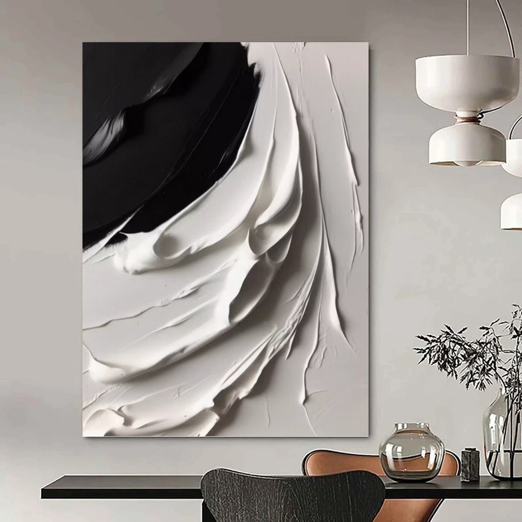 “Swirling Black and White” - Abstract, Dynamic - Textured Painting On Canvas PT1670