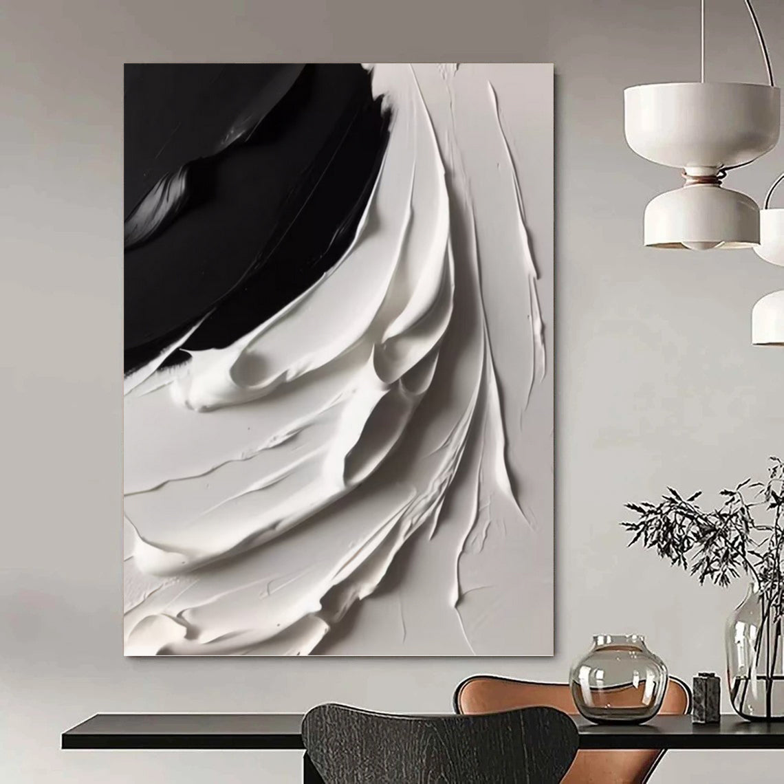 “Swirling Black and White” - Abstract, Dynamic - Textured Painting On Canvas PT1670