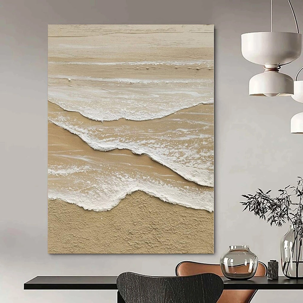 Textured Beach Waves "Sandy Serenity" Impasto Painting On Canvas PS1088