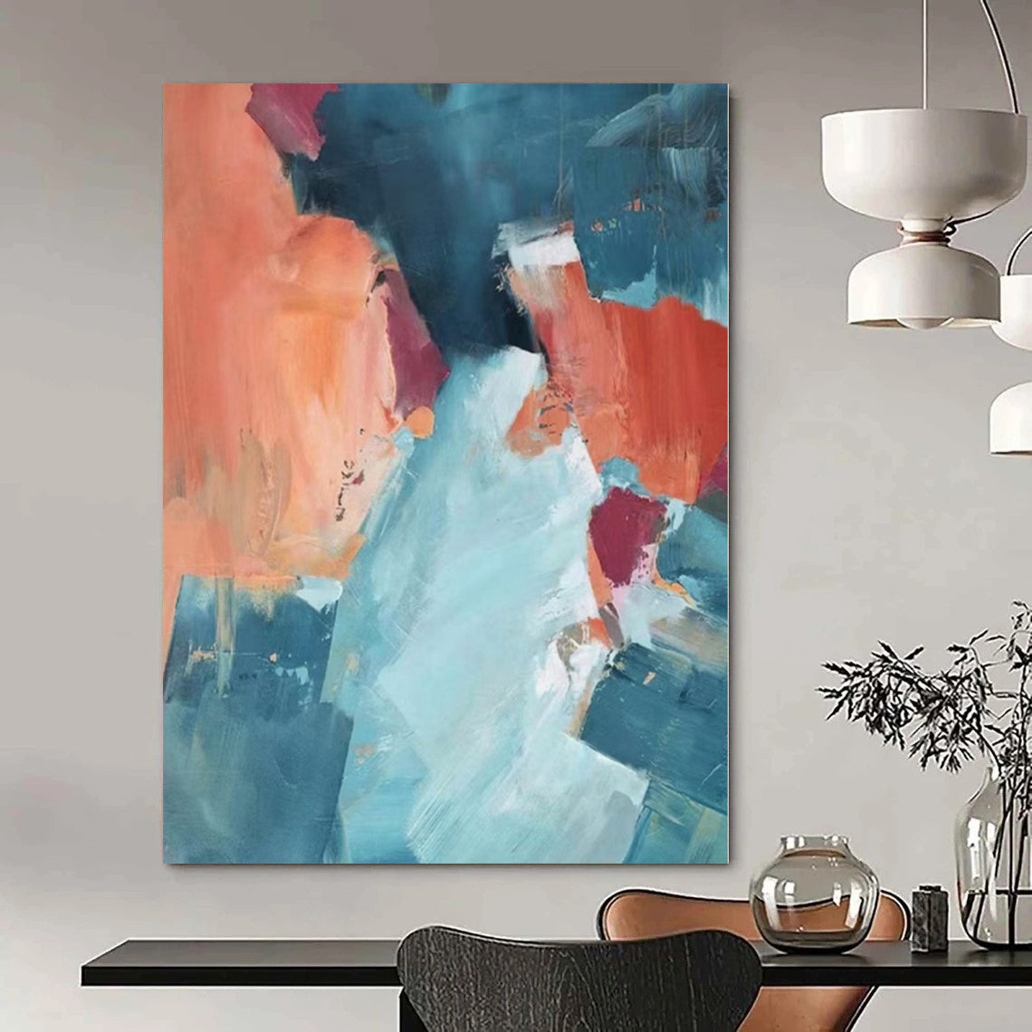 “Teal and Coral Abstract” - Vibrant Abstract Painting On Canvas PS0180
