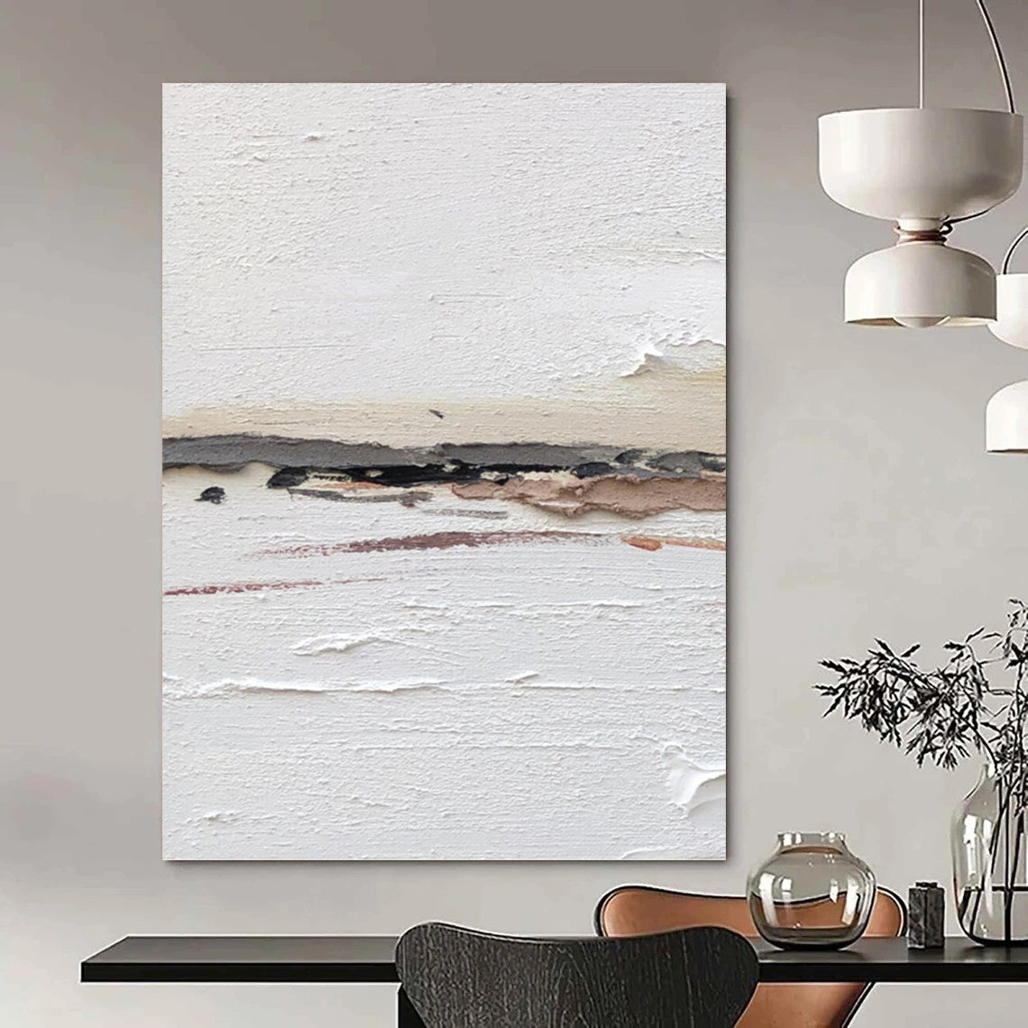 “White and Brown Abstract” - Abstract, Subtle - Styled Painting On Canvas PT1664