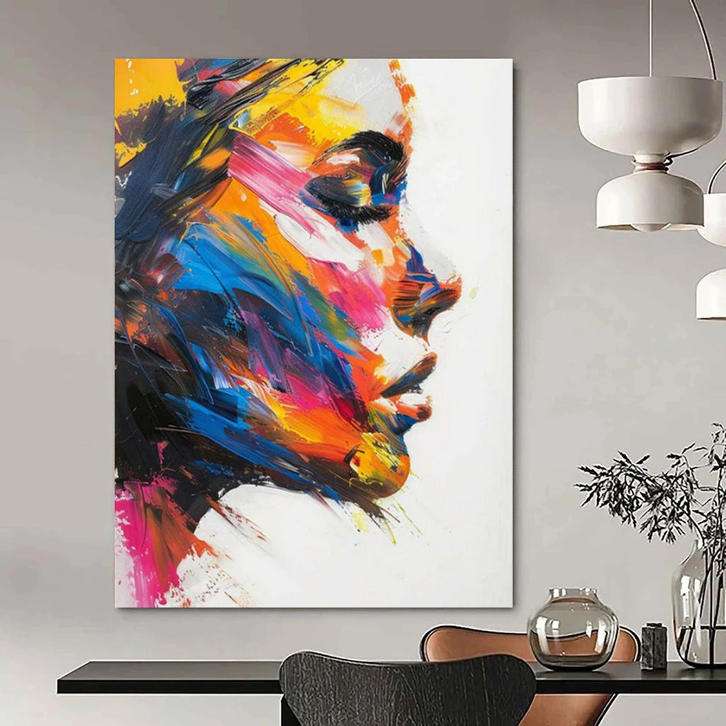 “Colorful Abstract Female Profile” - Expressionist Portrait Painting On Canvas PT2243