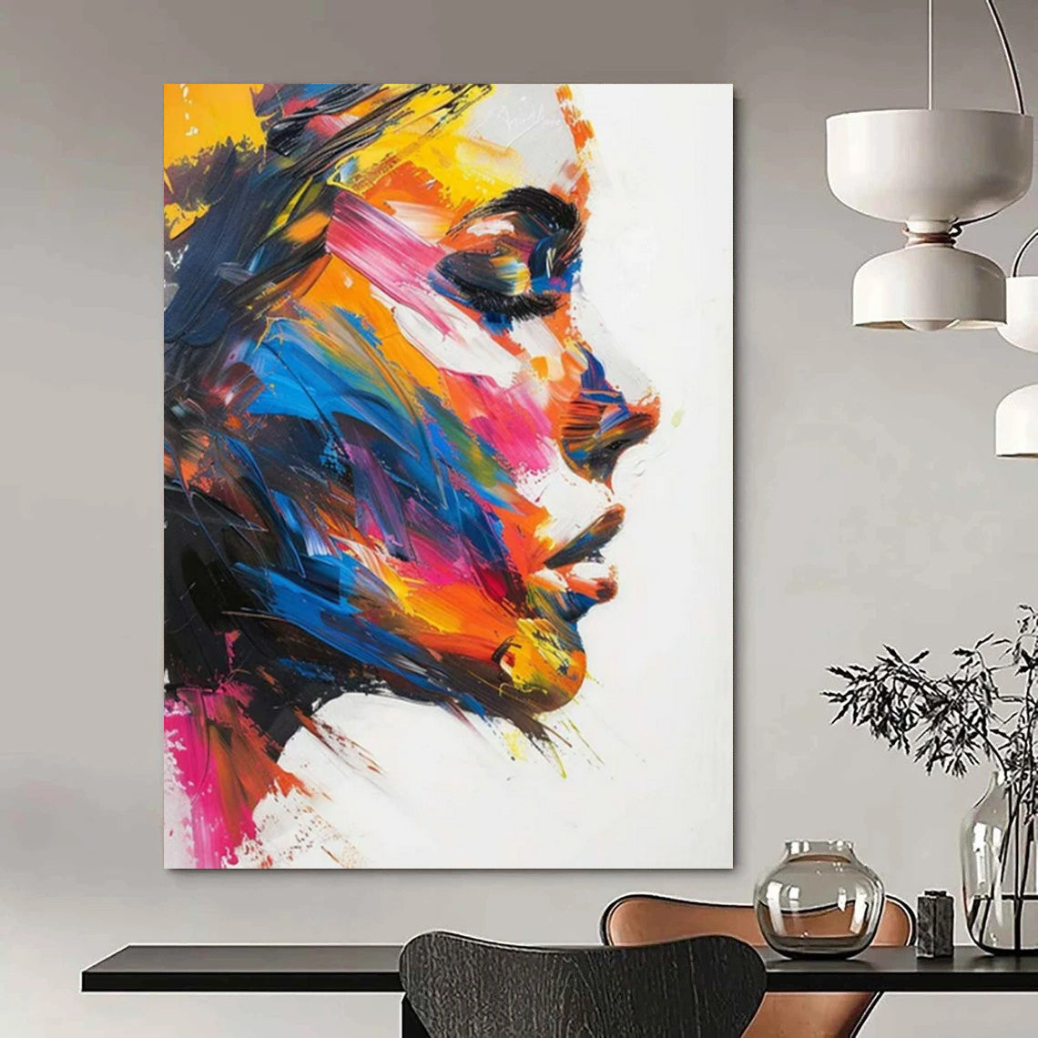 “Colorful Abstract Female Profile” - Expressionist Portrait Painting On Canvas PT2243
