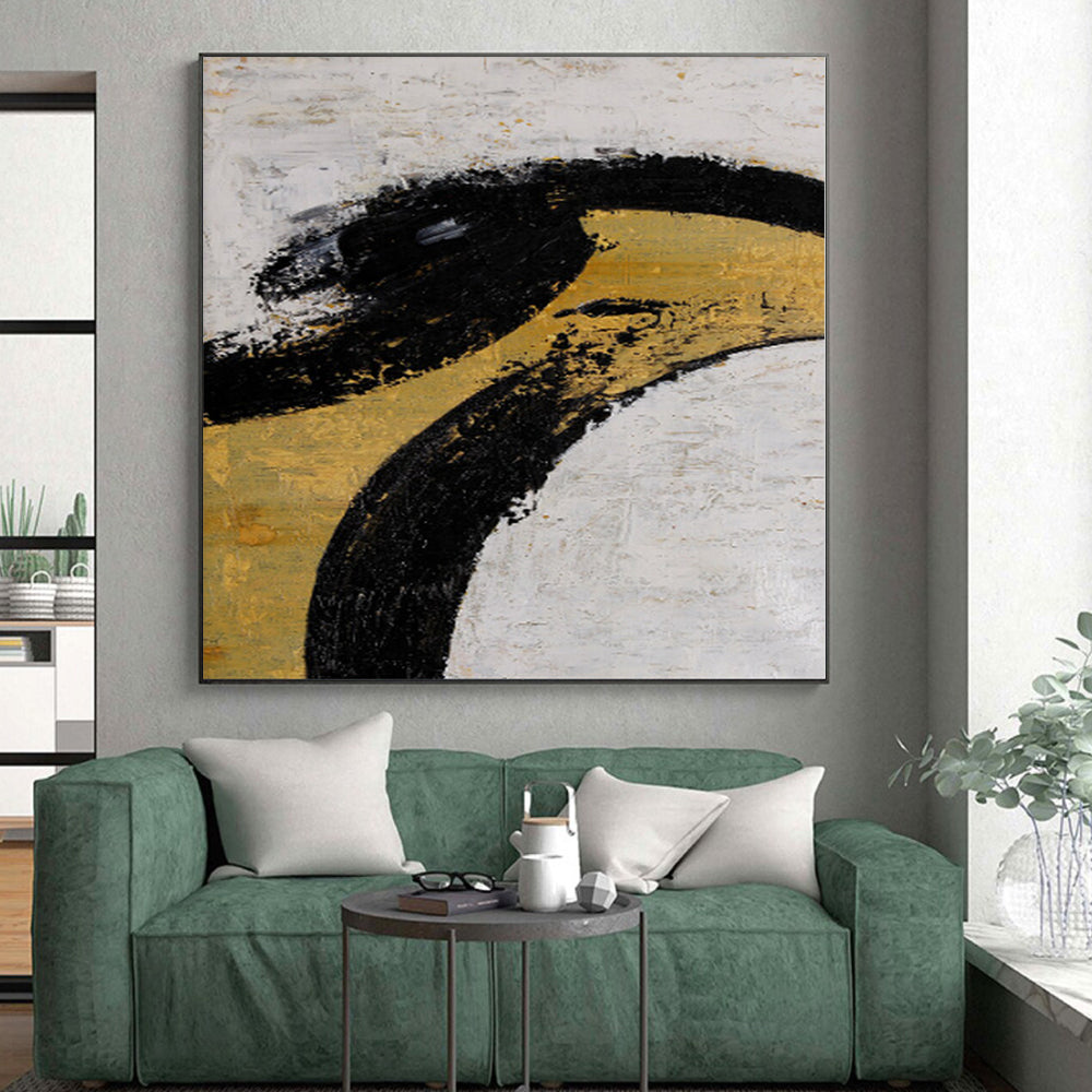 “Bold Black and Gold Abstract” - Modern Abstract Painting On Canvas PS0039