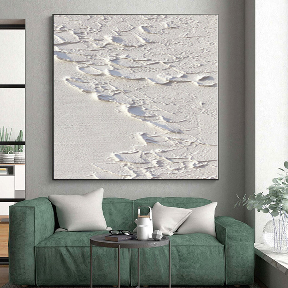 “White Textured Terrain” - White Abstract Painting On Canvas PS0522