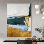 “Green - Gold - Blue Abstract 2” - Mixed - Media Abstract Painting On Canvas PT2337