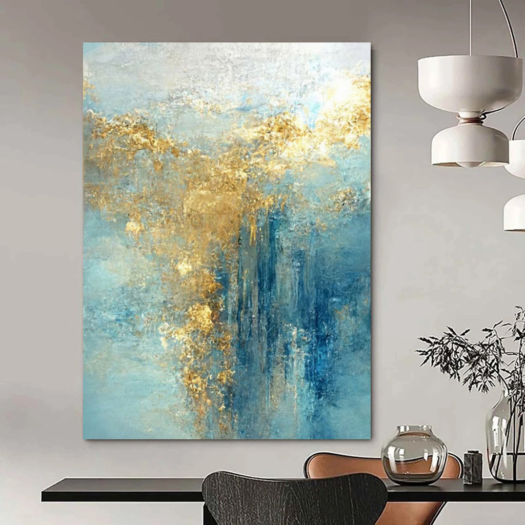 Blue, Gold, and Teal Flowing, "Celestial Current" – Abstract Fluid Painting On Canvas PS1010