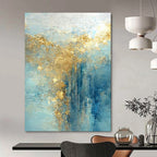 Blue, Gold, and Teal Flowing, "Celestial Current" – Abstract Fluid Painting On Canvas PS1010