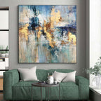 “Blue, Gold & Beige Abstract Fusion” - Abstract Painting On Canvas PS0414