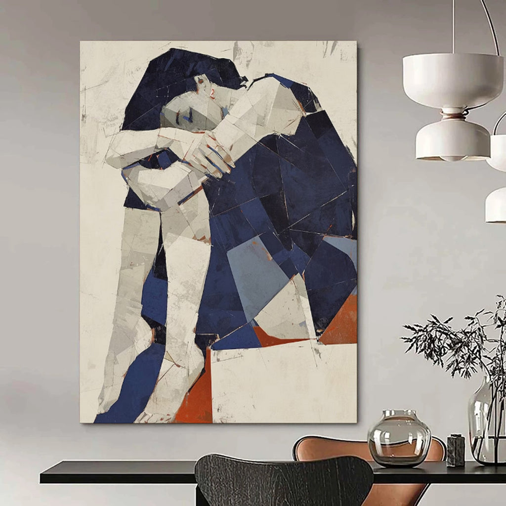 “Blue - White - Red Cubist Figure” - Cubist Portrait Painting On Canvas PT1980