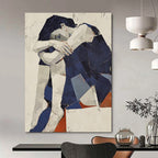 “Blue - White - Red Cubist Figure” - Cubist Portrait Painting On Canvas PT1980