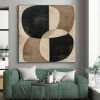 Black, Beige & Brown Geometric Abstract "Organic Forms" Painting On Canvas PS0865