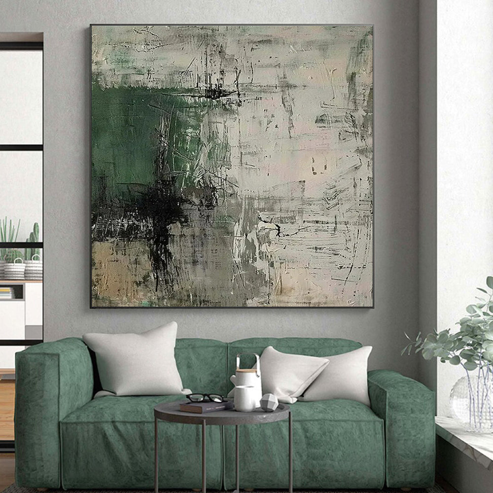 Green, Gray & Black Abstract Strokes "Urban Jungle" Painting On Canvas PS0859
