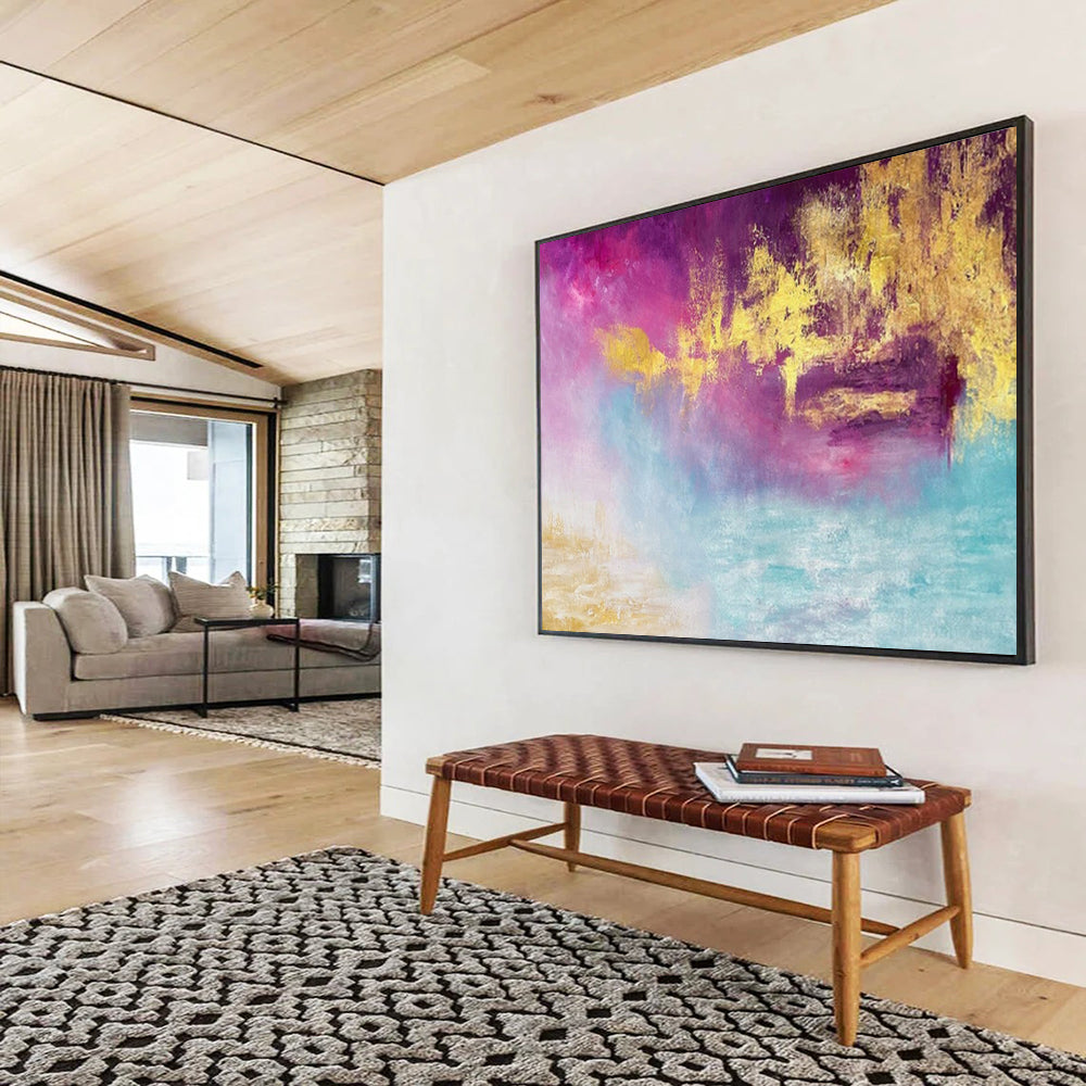 Purple, Gold & Blue Dreamy Abstract Painting On Canvas DKS015