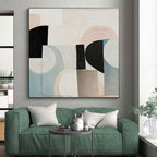 “Soft Geometric Mix” - Beige, Black, Blue, Gray Abstract Geometric Painting On Canvas PS0672