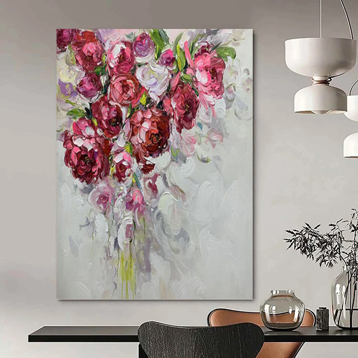 “Blush Bouquet” - Pink, Purple, Floral Impasto Painting On Canvas PT1464