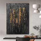 “Black and Gold Drip Elegance” - Abstract Textured Painting On Canvas PT2358