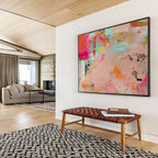 Pink - Toned Abstract with Splashes Painting On Canvas DKS079