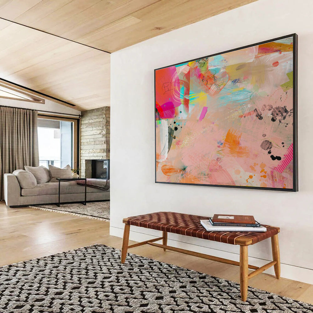 Pink - Toned Abstract with Splashes Painting On Canvas DKS079